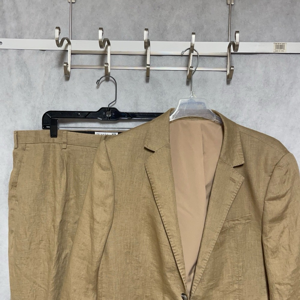 Men Linen Suit 44R Beige 2B 100% Linen Academia Summer Casual 38X31 Pants Luxury